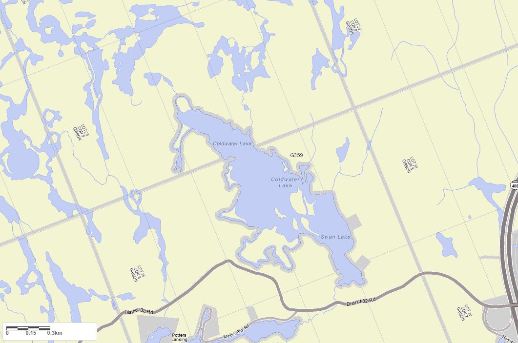 Crown Land Map of Coldwater Lake in Municipality of Georgian Bay and the District of Muskoka